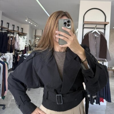 KISA TRENÇKOT SİYAH