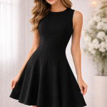 VOLANLI SİYAH ELBİSE