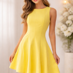 VOLANLI SARI ELBİSE